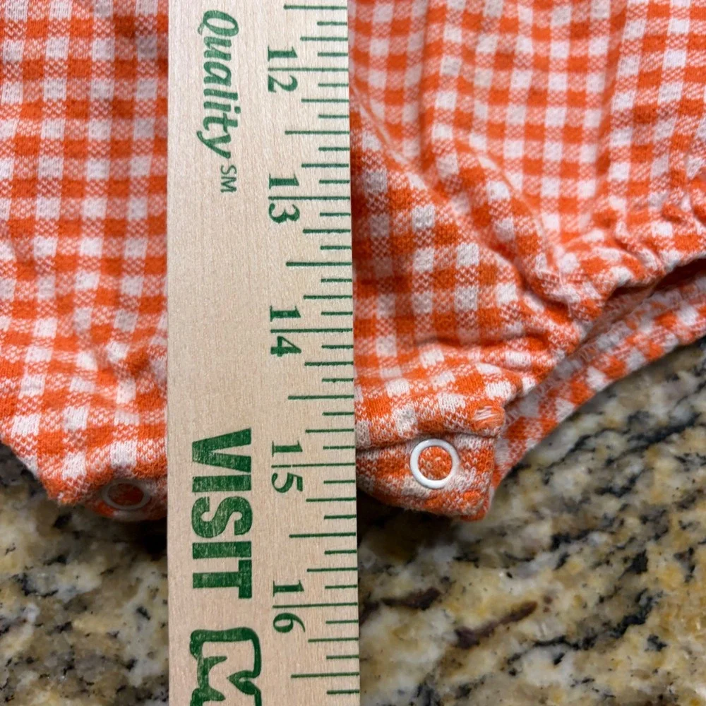 Vintage Baby Orange Gingham Flower Embroidered Bubble Romper Sunsuit Sleeveless